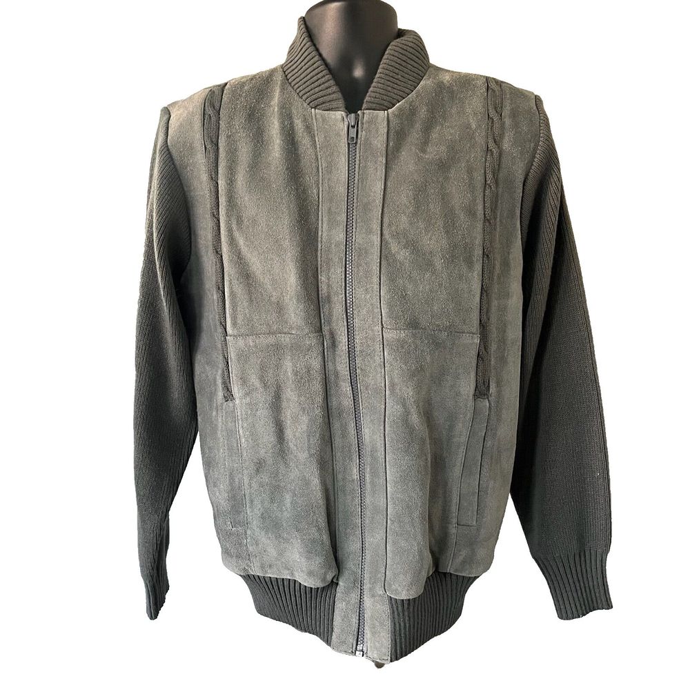 MERVYNS Cow Split Suede Leather Gray Jacket Mens Collection Medium Collar VTG